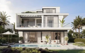 Waterfront Villas Type C exterior modern facade with private pool Island B Dubai Islands Presented by Tohid Fetrat