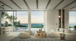 Waterfront Villas Type C living room with full sea view open terrace Island B Dubai Islands Presented by Tohid Fetrat
