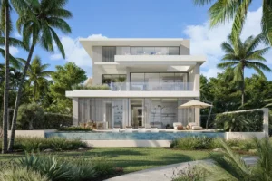 Waterfront Villas Type D exterior with private pool modern façade Island B Dubai Islands Presented by Tohid Fetrat