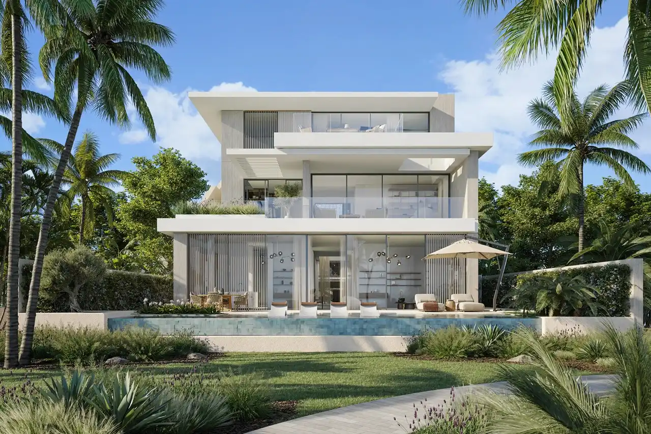 Waterfront Villas Type D exterior with private pool modern façade Island B Dubai Islands Presented by Tohid Fetrat