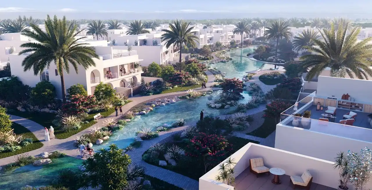 Alana at The Valley by Emaar community lagoon with landscaped gardens walking paths and modern villas in Dubai - Presented by Tohid Fetrat