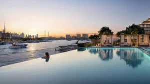 Aurea infinity pool marina view at Rashid Yachts & Marina in Mina Rashid, Dubai - Presented by Tohid Fetrat