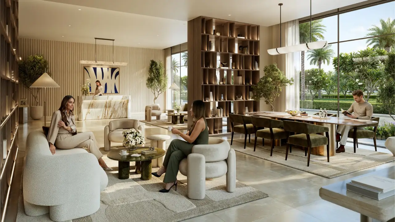 Aurea residents lounge interior at Rashid Yachts & Marina in Mina Rashid, Dubai - Presented by Tohid Fetrat