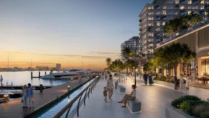 Aurea waterfront promenade evening view at Rashid Yachts & Marina in Mina Rashid, Dubai - Presented by Tohid Fetrat