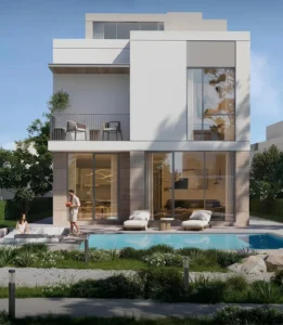 Avelia at The Valley by Emaar modern villa backyard with private pool terrace and large windows in Dubai - Presented by Tohid Fetrat