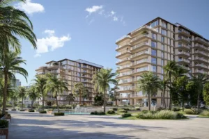 landscaped community courtyard at Bay Grove Residences on Dubai Islands Island B in Dubai presented by Tohid Fetrat