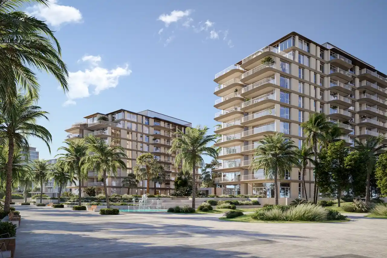 landscaped community courtyard at Bay Grove Residences on Dubai Islands Island B in Dubai presented by Tohid Fetrat