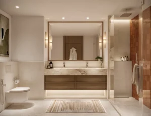 luxury bathroom interior at Bay Grove Residences on Dubai Islands Island B in Dubai presented by Tohid Fetrat