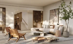 modern living room interior at Bay Grove Residences on Dubai Islands Island B in Dubai presented by Tohid Fetrat