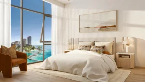 Bedroom with water view at Bay Grove Residences Phase 1 Dubai Islands Island B Presented by Tohid Fetrat