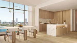Dining and open kitchen at Bay Grove Residences Phase 1 Dubai Islands Island B Presented by Tohid Fetrat