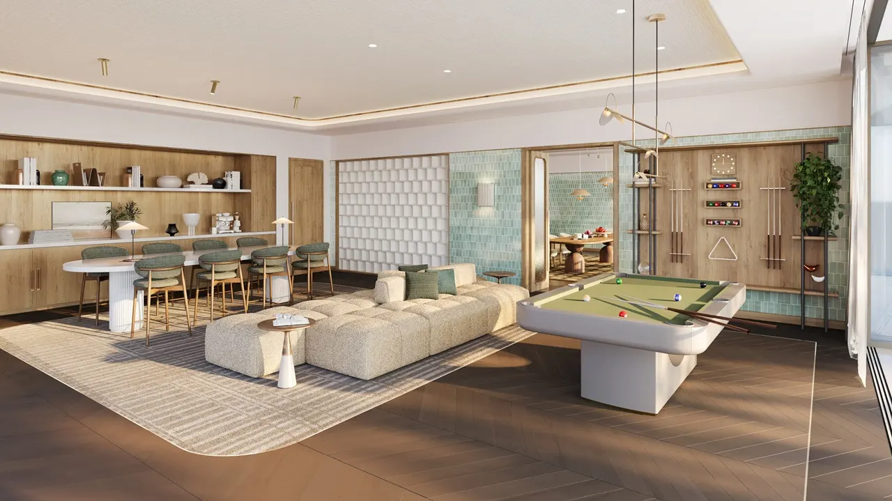 Indoor games lounge at Bay Grove Residences Phase 1 Dubai Islands Island B Presented by Tohid Fetrat