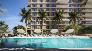 Poolside loungers at Bay Grove Residences Phase 1 Dubai Islands Island B Presented by Tohid Fetrat