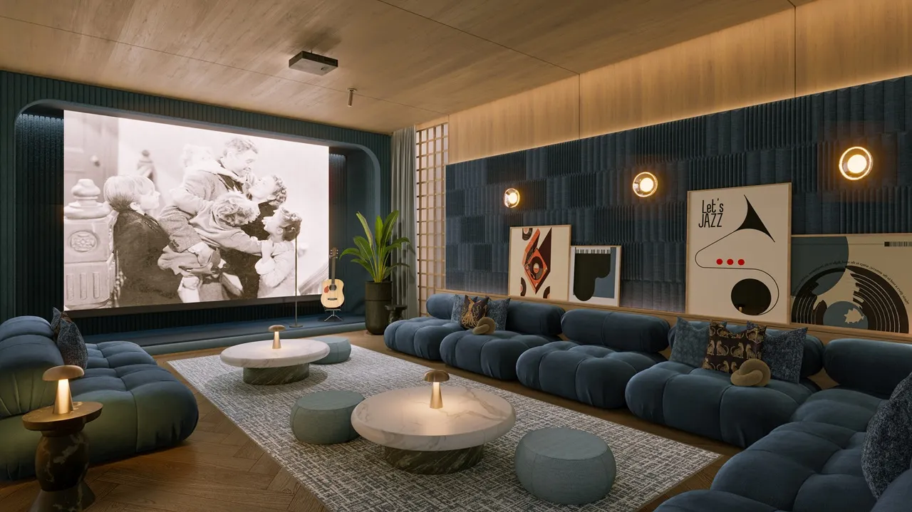 Private cinema room at Bay Grove Residences Phase 1 Dubai Islands Island B Presented by Tohid Fetrat