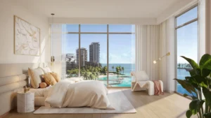 Bedroom with waterfront view at Bay Grove Residences Phase 2 Dubai Islands Island B Presented by Tohid Fetrat