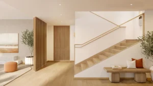 Duplex entrance and staircase interior at Bay Grove Residences Phase 2 Dubai Islands Island B Presented by Tohid Fetrat