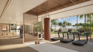 Fitness center with garden view at Bay Grove Residences Phase 2 Dubai Islands Island B Presented by Tohid Fetrat