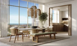 dining area with sea view windows at Bay Grove Residences Phase 3 Dubai Islands Island B Presented by Tohid Fetrat