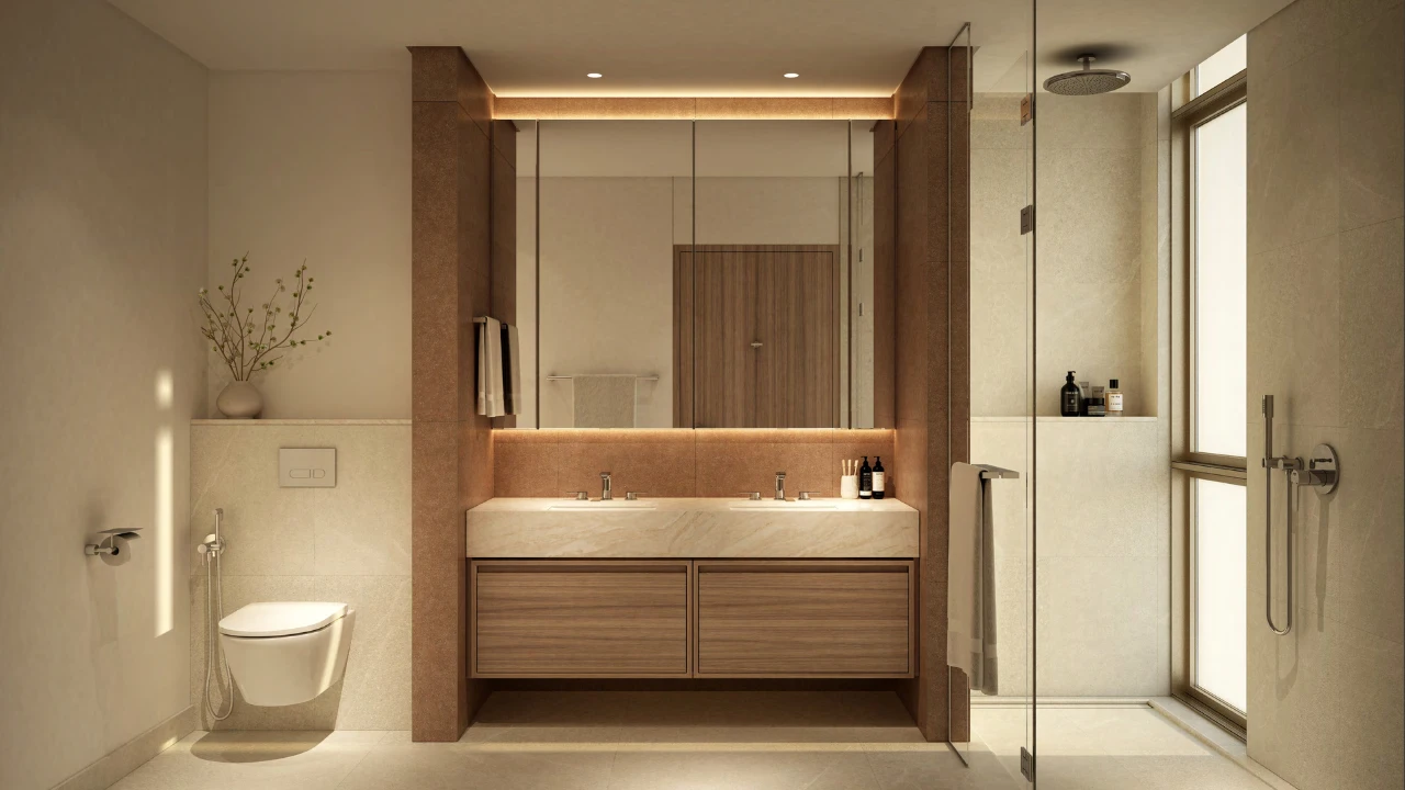 Bathroom interior modern design at Bay Grove Residences Phase 4 Dubai Islands Island B. Presented by Tohid Fetrat