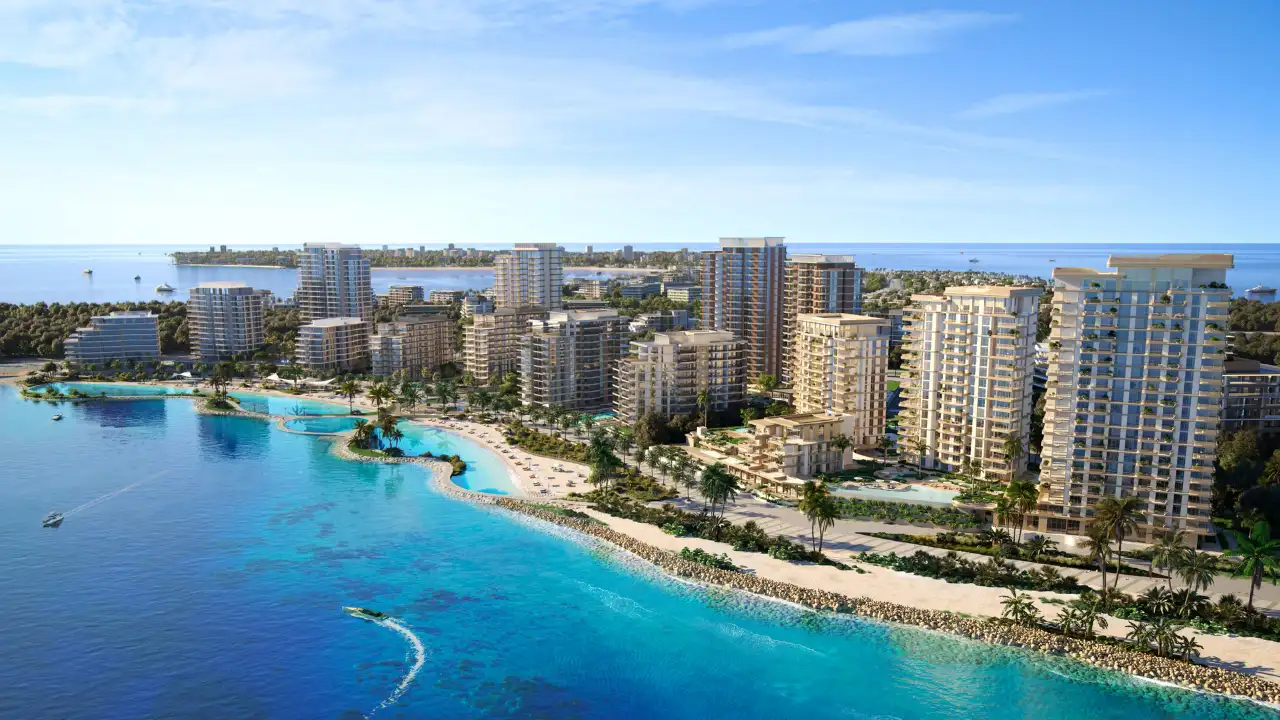 Beachfront residences aerial view at Bay Grove Residences Phase 4 Dubai Islands Island B. Presented by Tohid Fetrat