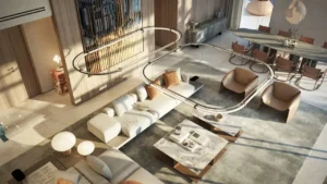 Penthouse double height lounge at Bay Grove Residences Phase 4 Dubai Islands Island B. Presented by Tohid Fetrat