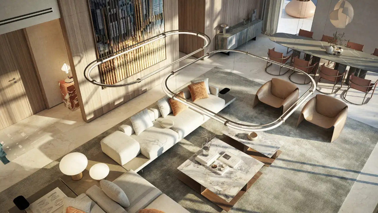 Penthouse double height lounge at Bay Grove Residences Phase 4 Dubai Islands Island B. Presented by Tohid Fetrat