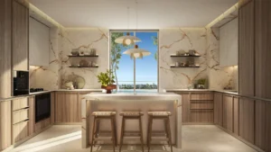 Penthouse kitchen interior at Bay Grove Residences Phase 4 Dubai Islands Island B. Presented by Tohid Fetrat