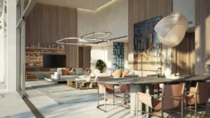 Penthouse lounge dining area at Bay Grove Residences Phase 4 Dubai Islands Island B. Presented by Tohid Fetrat
