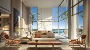Penthouse lounge interior at Bay Grove Residences Phase 4 Dubai Islands Island B. Presented by Tohid Fetrat