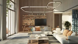 Penthouse lounge living area at Bay Grove Residences Phase 4 Dubai Islands Island B. Presented by Tohid Fetrat