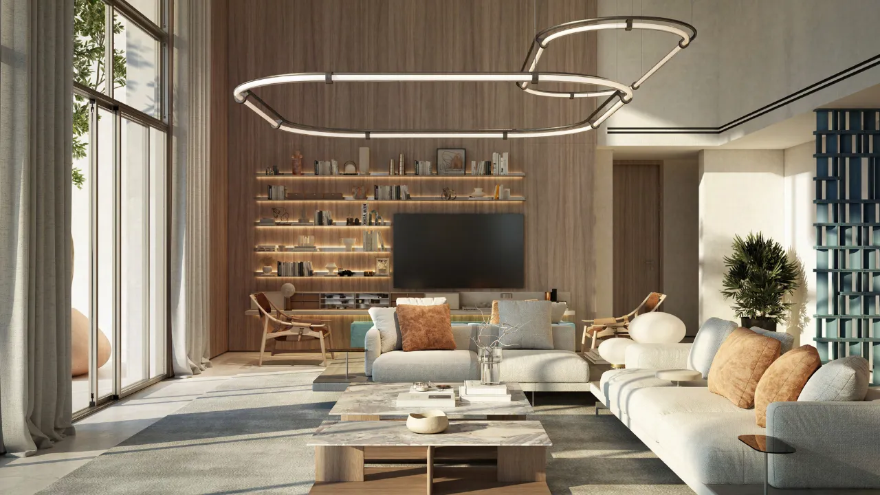 Penthouse lounge living area at Bay Grove Residences Phase 4 Dubai Islands Island B. Presented by Tohid Fetrat