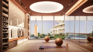 Yoga studio wellness space at Bay Grove Residences Phase 4 Dubai Islands Island B. Presented by Tohid Fetrat