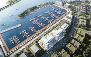 Cotier House 2 at Dubai Islands by Imtiaz luxury apartment aerial marina view with waterfront promenade, yacht berths, and coastal masterplan in Dubai Presented by Tohid Fetrat