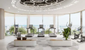 Cotier House at Dubai Islands by Imtiaz luxury fitness gym with panoramic marina view and modern wellness equipment in Dubai Presented by Tohid Fetrat