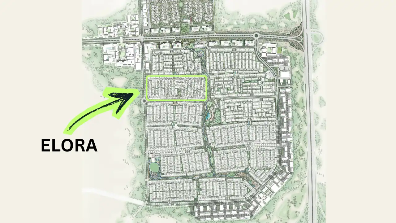 Elora at The Valley by Emaar masterplan location map highlighting residential cluster within the community layout in Dubai - Presented by Tohid Fetrat