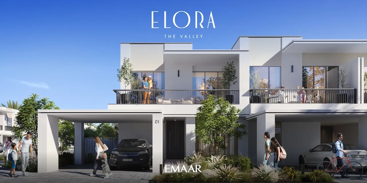 Elora at The Valley by Emaar contemporary residential facade with spacious balconies landscaped surroundings and family lifestyle atmosphere in Dubai - Presented by Tohid Fetrat