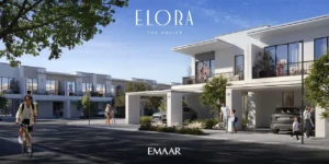 Elora at The Valley by Emaar modern townhouse community street with balconies landscaped surroundings and active neighborhood lifestyle in Dubai - Presented by Tohid Fetrat