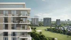 Golf Meadow at Emaar South by Emaar apartment balconies overlooking golf course landscaped greens and modern residential towers in Dubai - Presented by Tohid Fetrat