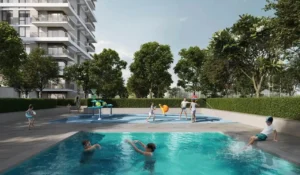 Golf Meadow at Emaar South by Emaar kids swimming pool and outdoor play area with water features and landscaped surroundings in Dubai - Presented by Tohid Fetrat