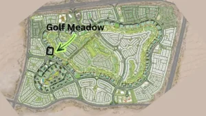 Golf Meadow at Emaar South by Emaar location within community masterplan highlighting project position near golf course and residential clusters in Dubai - Presented by Tohid Fetrat
