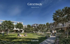 Greenway at Emaar South by Emaar modern townhouse community park with landscaped gardens and contemporary residences, Dubai - Presented by Tohid Fetrat
