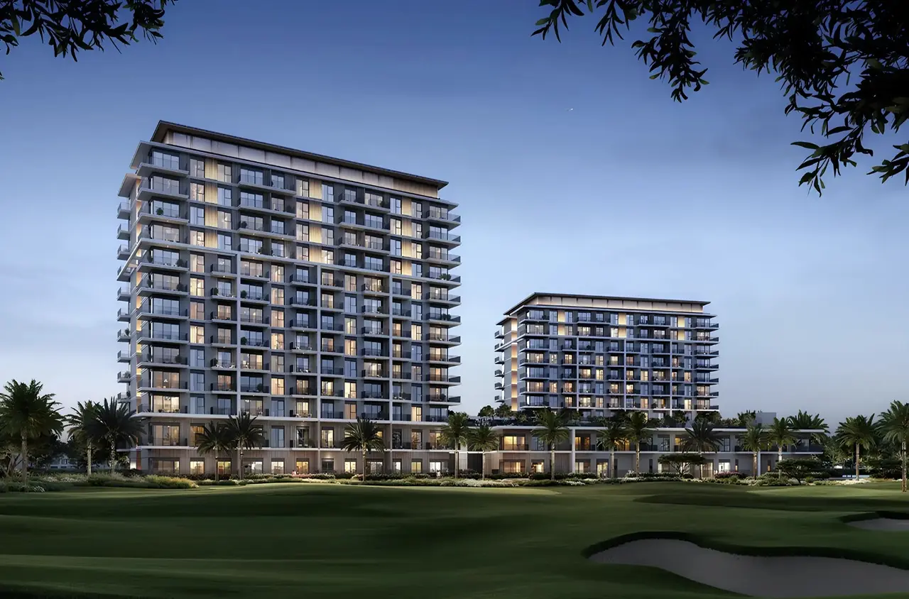 Grove Ridge at Emaar South by Emaar Properties exterior facade with golf view in Dubai Presented by Tohid Fetrat