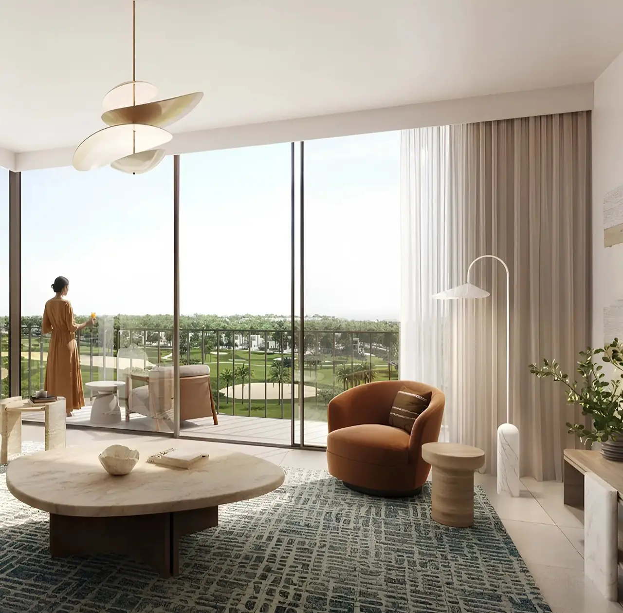 Grove Ridge at Emaar South by Emaar Properties living room with golf view in Dubai Presented by Tohid Fetrat