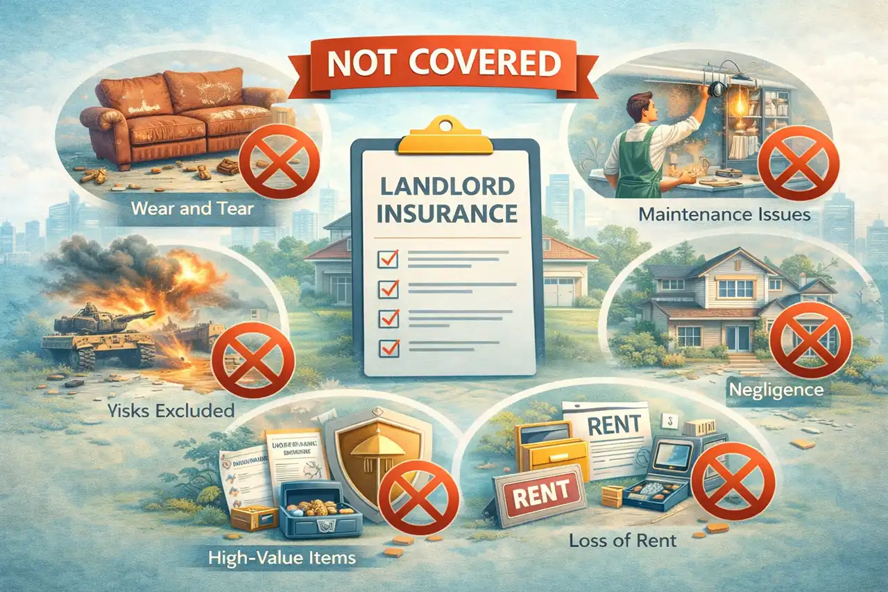 Landlord insurance in Dubai and what landlord insurance does not cover showing exclusions such as wear and tear maintenance issues negligence loss of rent and high value items Presented by Tohid Fetrat