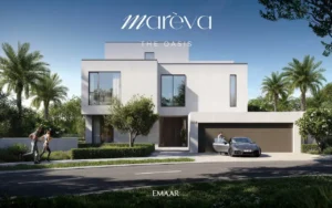 Mareva 2 at The Oasis by Emaar modern villa street facade with minimalist design and landscaped frontage in Dubai Presented by Tohid Fetrat