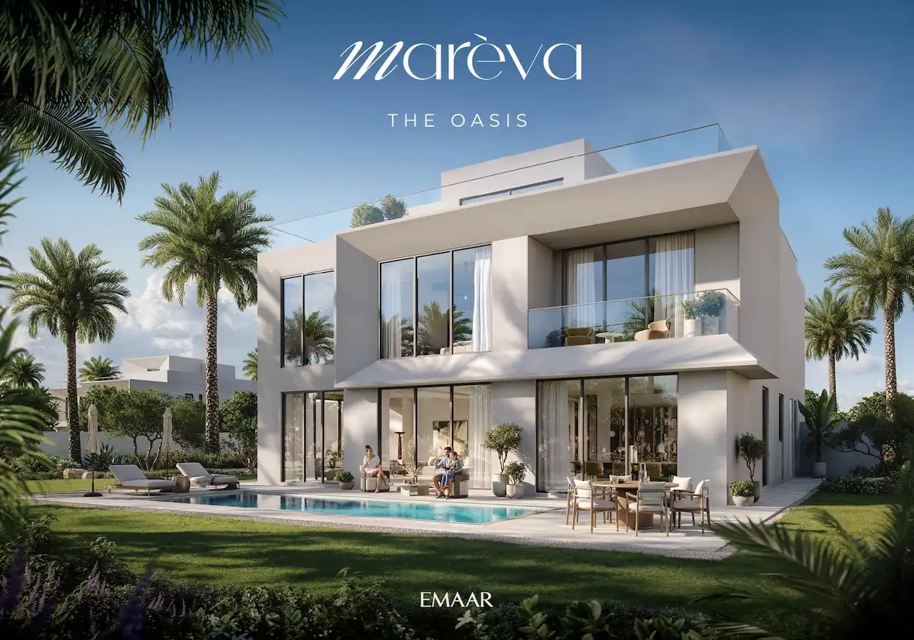 Mareva 2 at The Oasis by Emaar modern villa with private garden, pool, and expansive glass facade in Dubai Presented by Tohid Fetrat