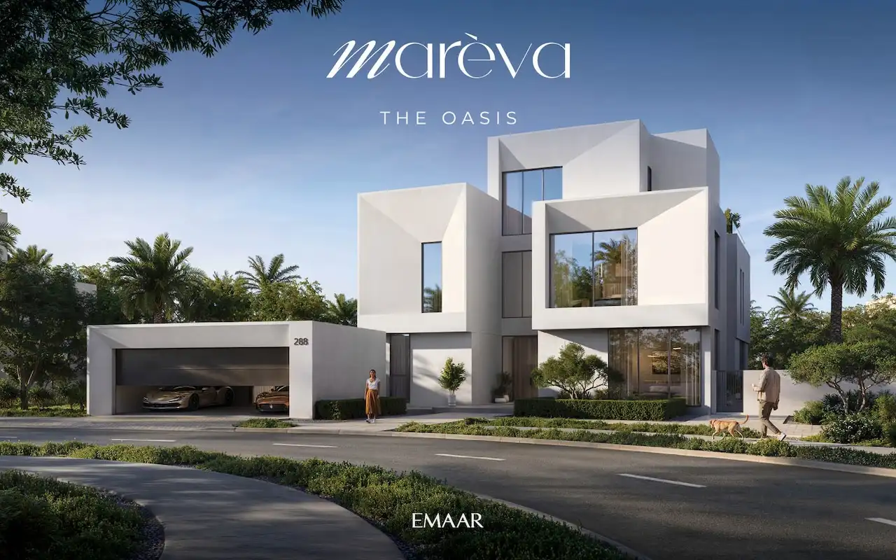 Mareva at The Oasis by Emaar contemporary villa with geometric architecture, private garage, and landscaped surroundings in Dubai - Presented by Tohid Fetrat