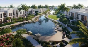Nima at The Valley by Emaar waterfront community with landscaped lagoons palm trees walking paths and modern villas in Dubai - Presented by Tohid Fetrat