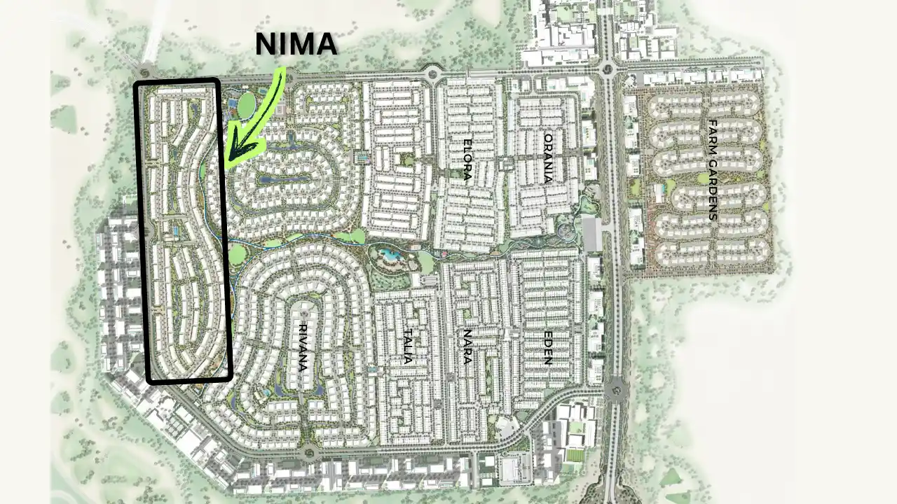 Nima at The Valley by Emaar masterplan map highlighting location within the community layout in Dubai - Presented by Tohid Fetrat