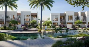 Nima at The Valley by Emaar modern villas overlooking landscaped water features with greenery and pedestrian areas in Dubai - Presented by Tohid Fetrat